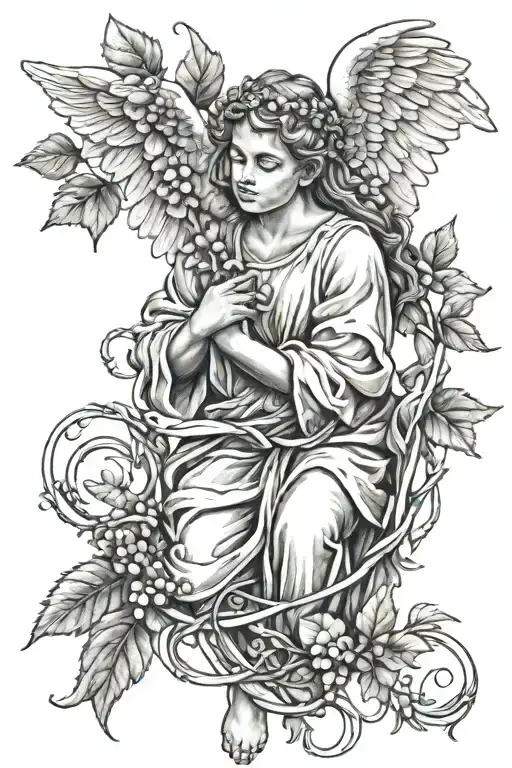 Angel Holding A Vine Wrapped Tight