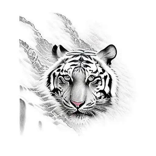 River With Waterfall And Tiger