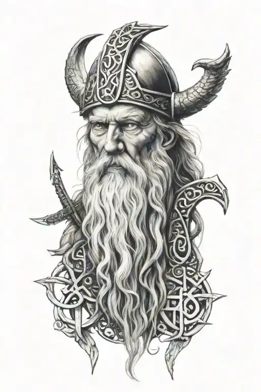 Odin Face With Runes And A Viking Going To Vallhalla Scandinavia Runes