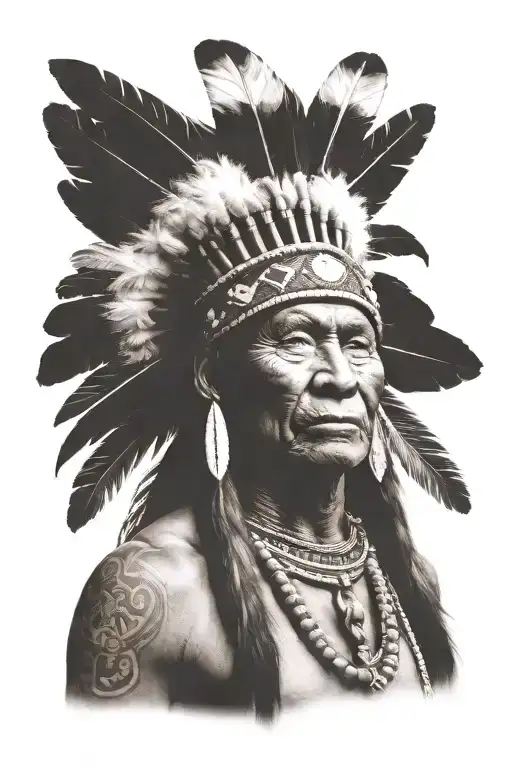 A Detailed Portrait Of A Brazilian Indian Chief With Jungle Elements