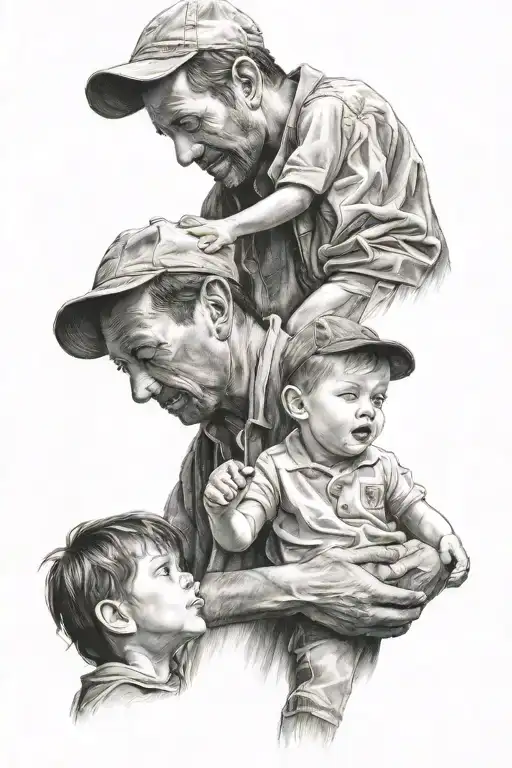 Man And Two Children Holding Hand