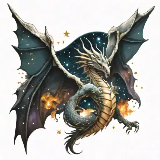 An Anime-inspired Celestial Dragon Soaring Through A Galaxy Filled With Stars