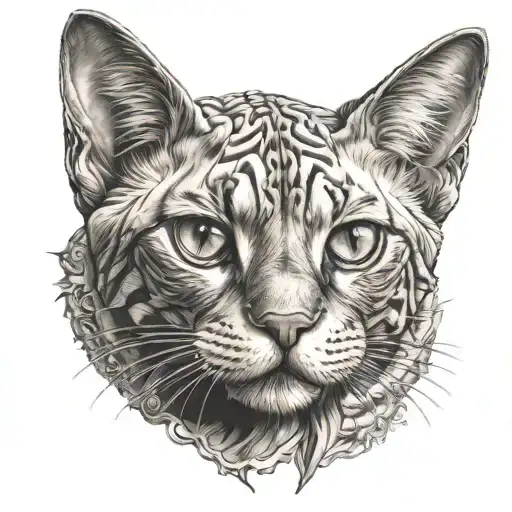 A Realistic Portrait Of A Sphinx And A Ginger Cat Intertwined In An Artistic Way