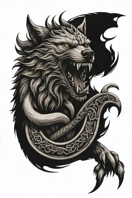 Fenrir Wolf With Viking Ship