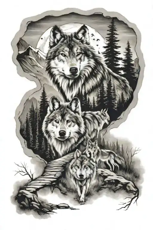 Family Walk This Path With Wolf Head Surrounded My Mountain