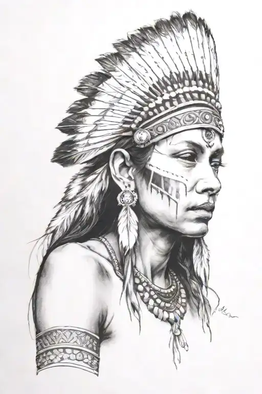 Indian Woman In A Headdress Silence Gesture