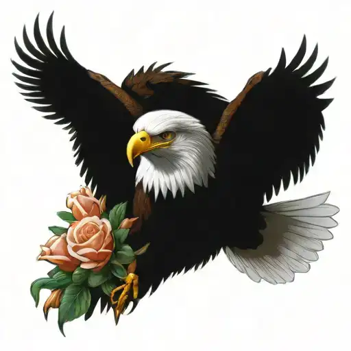 Realistic Bald Eagle Holding A Bouquet Of Flowers