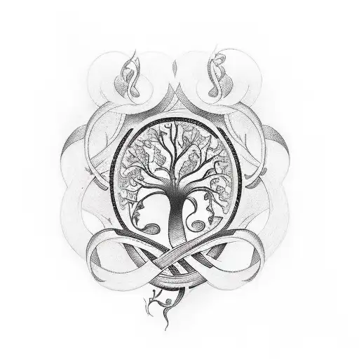 A Tattoo Featuring A Family Tree Intertwined With Musical Notes And Guitar Strings