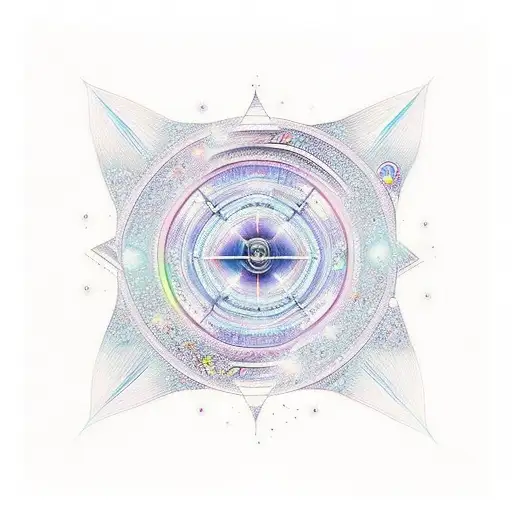 Galaxy With A Geometric Ray Of Light Shining Through