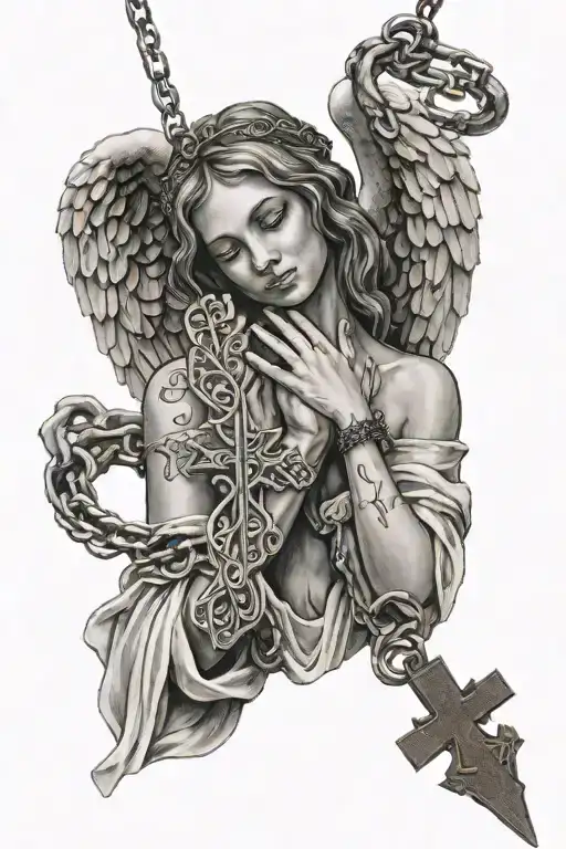 A Sexy Angel Hands Praying And A Small Cross Necklace Hanging Between Her Hands