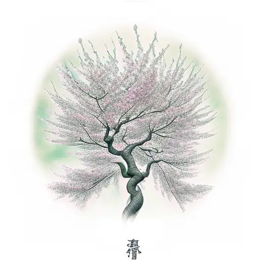 Flaming Cherry Blossom Tree With Spiral Trunk