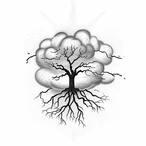 A Tree Becoming Lightning And Storm Clouds As It Goes Higher It Becomes Constellations And Nebulous