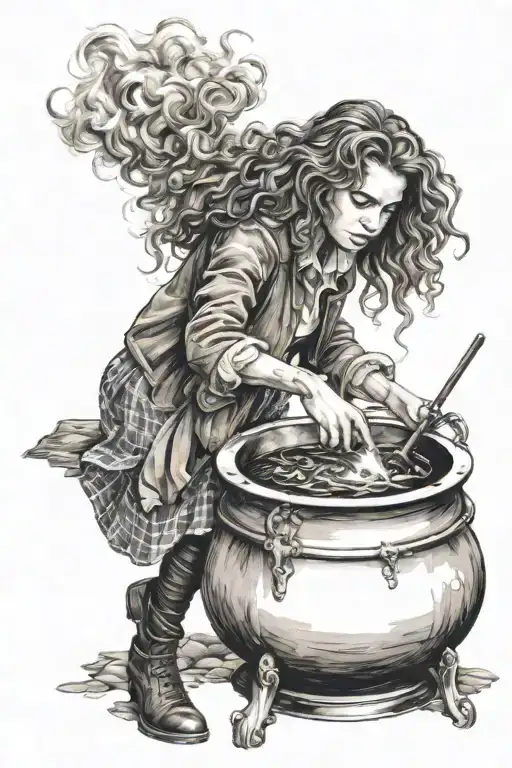 A Realistic Portrait Of Hermione Granger From Harry Potter Brewing A Potion In A Cauldron