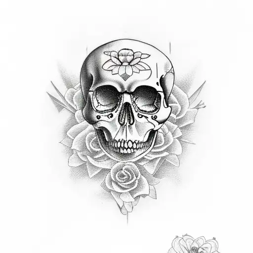 A Vanitas Art Inspired Tattoo Featuring An Hourglass And A Skull In Dotwork Style