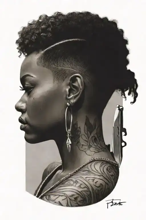 Black Woman With Fade Hair Back Facing With Knife