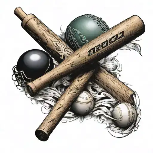 Cricket Bat And Ball Intertwined With A Phrase