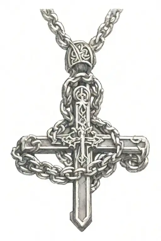 A Chain With A God Cross Wrapped Around The Chest Area
