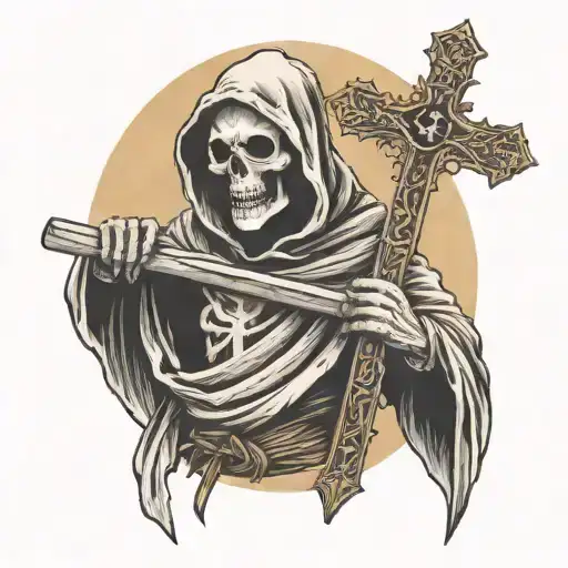 A Reaper Holding A Christian Cross