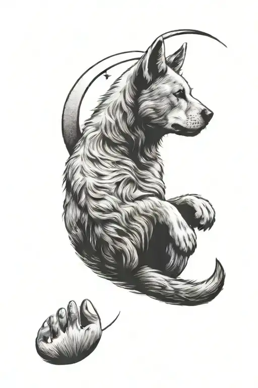 A Minimalist Tattoo Design Featuring Two Delicate Paws And A Crescent Moon