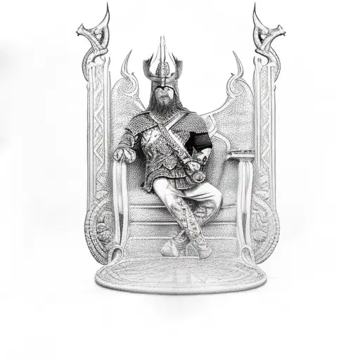 Full Body View Of Odin Sitting On His Throne For Upper Arm