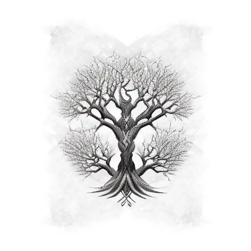 A Realistic Tattoo Of A Family Tree With Intricate Branches And The Names Of Your Loved Ones