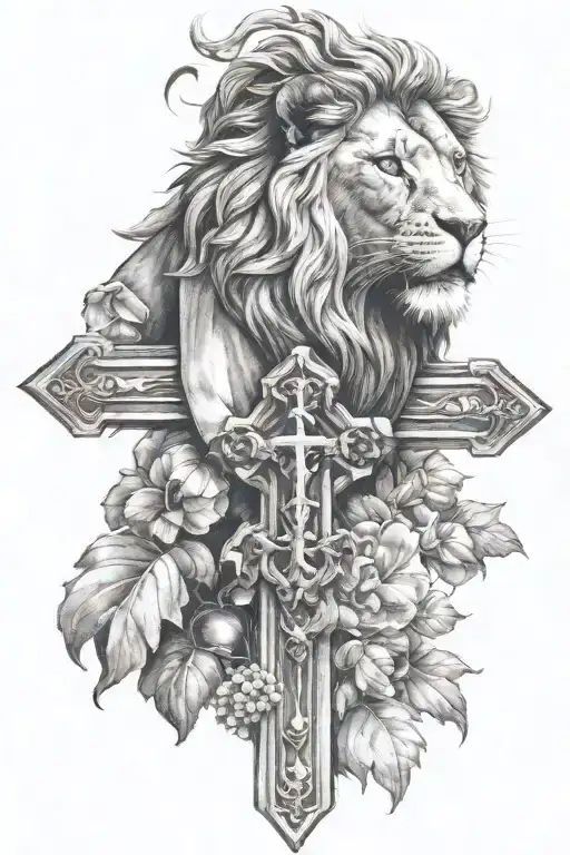 Christian Cross With Lion Head