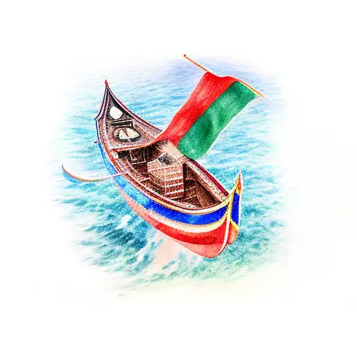 Gondola On Water Colored With Italian Flag Colors