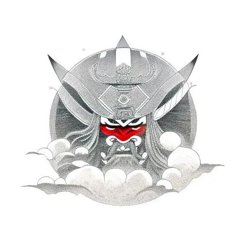 Samurai With Red Moon