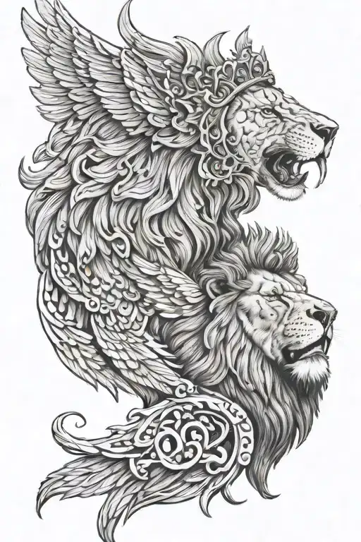 Lion Roaring With A Crown And Wings And Text