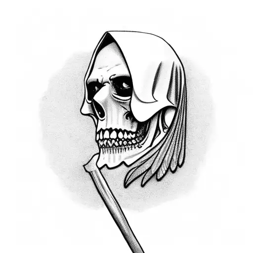 A Grim Reaper Holding A Schthe In Front Of The Sacked Of Justice With A Cardinal On Each Scale