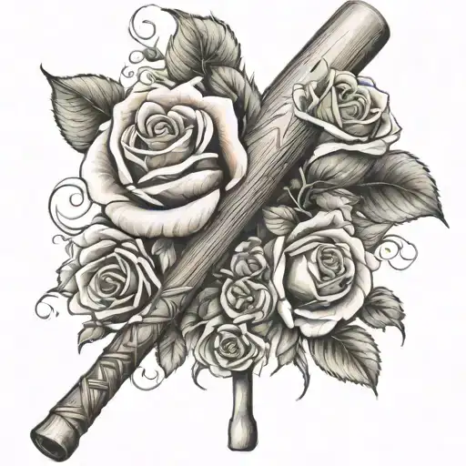 A Baseball Bat Intertwined With A Bouquet Of Roses