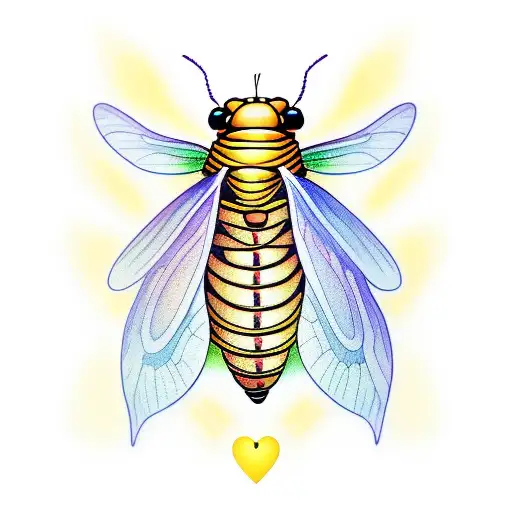 Firefly Insect With A Heart Embedded In The Body Little Lines To Show The Light Eminating From Body