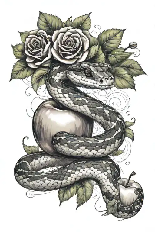 Snake Biting An Apple With Sparkles And Roses Around