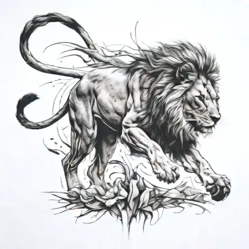 A Sketch Style Tattoo Of A Lion Hunting Down An Antelope With A Sense Of Movement And Action