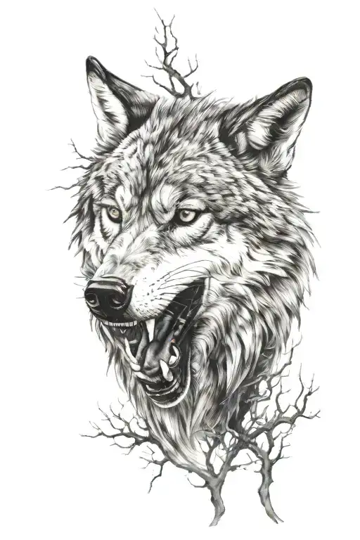 Deep Blue Eyed Snarling Wolf In The Forrest