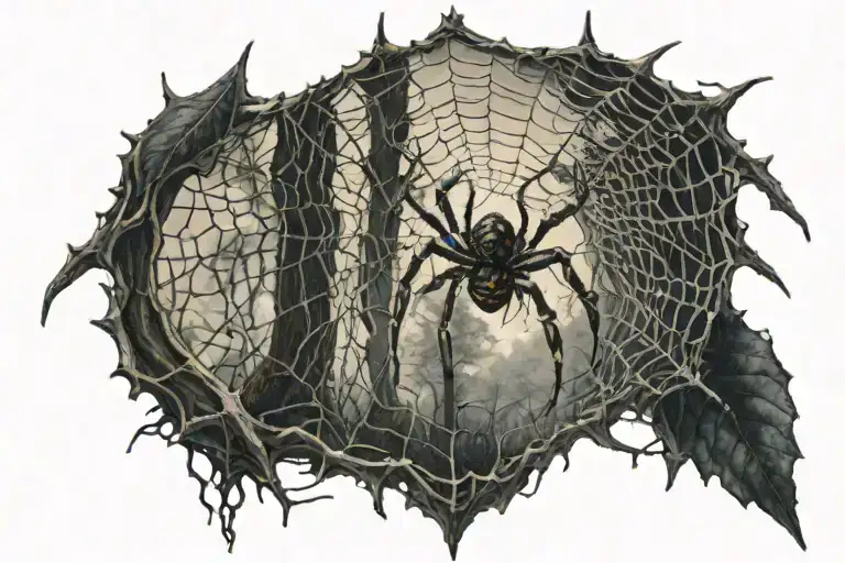 A Spooky Halloween Scene With A Spider Weaving Its Web In A Dark Forest