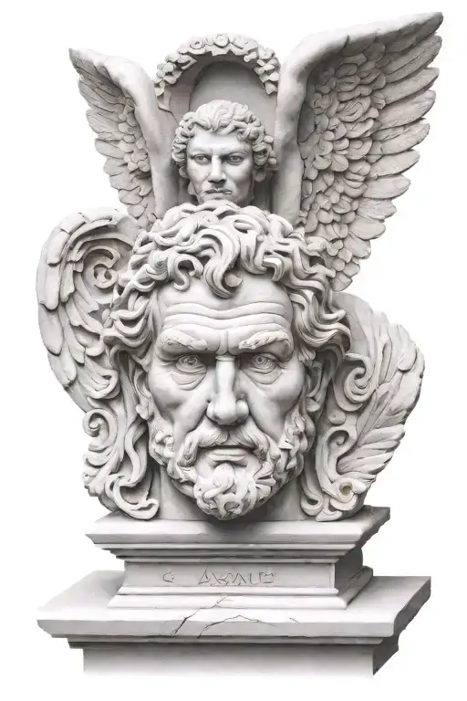 Scottish Stonemason Carving A Sculpture Dynamic Angel Head