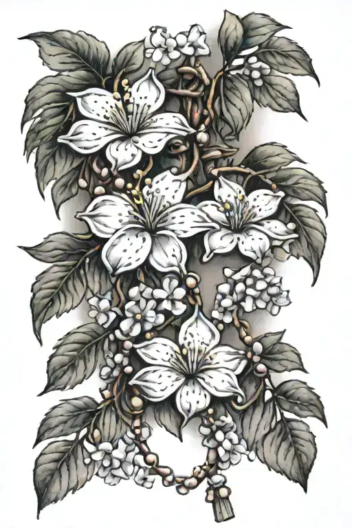 Dogwood Flowers With Wisteria Flowers Rosary Intertwined