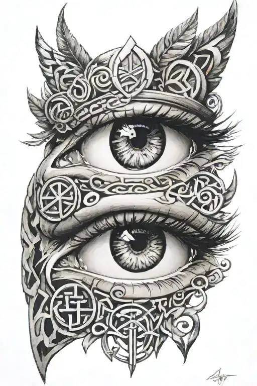 A Realistic Portrait Of Your Wife's Eyes Surrounded By Viking Runes