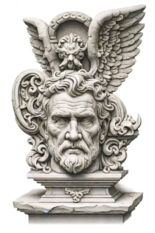 Scottish Stonemason Carving A Sculpture Dynamic Angel Head