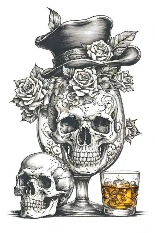 Whiskey Glass And Skull