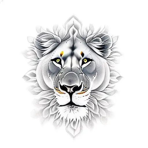 Lioness And Cub With Sunflower