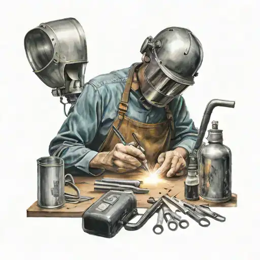 A Portrait Of A Famous Welder From History Surrounded By Welding Tools
