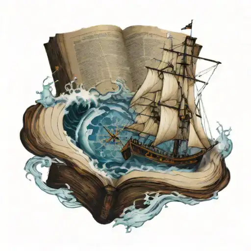 An Open Bible Background With A Ship Sailing Navigating Through Treacherous Waters And A Compass
