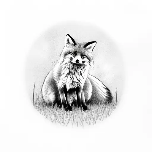 Fox Sitting In Grass