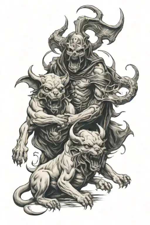 Satan And Reaper And Demon And Cerberus