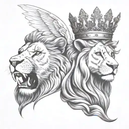 Angel And Lion Head Wearing Crown