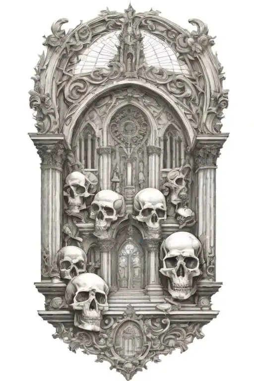 Architectural Cathedral Motifs And Skulls