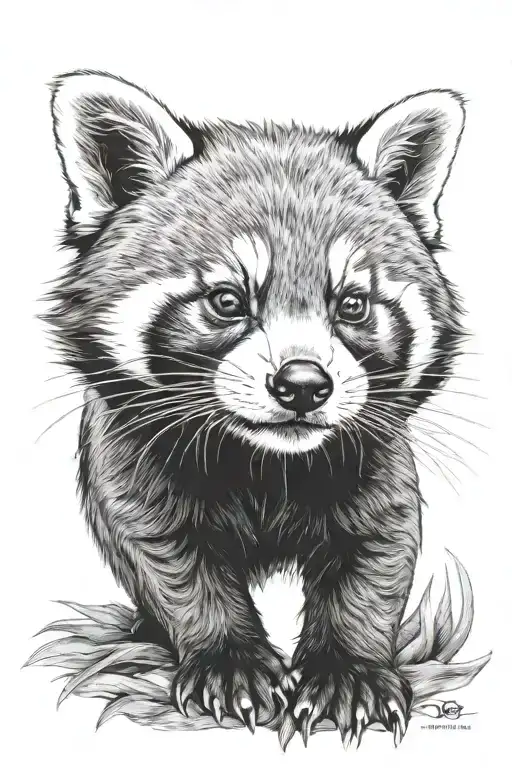 Agressive Red Panda With Red Eyes Looking Forward