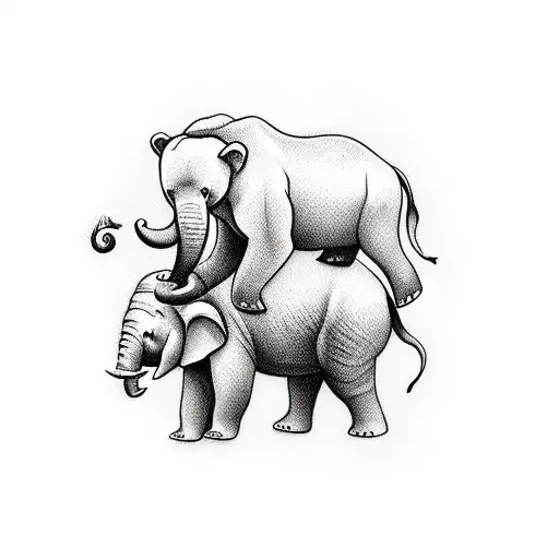 A Bear Riding An Elephant With A Horse On The Side